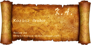 Kozicz Andor névjegykártya